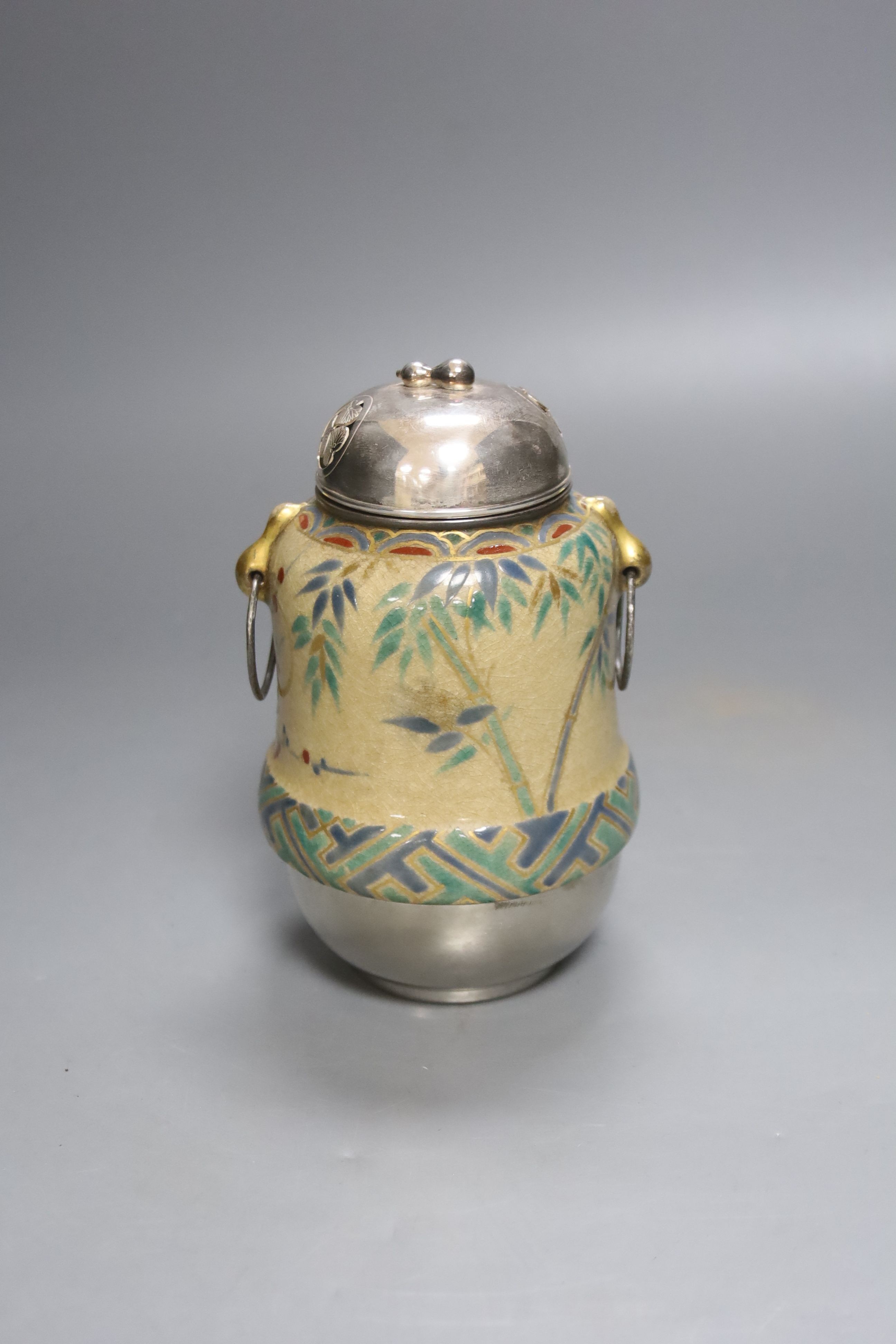 A Japanese ko-kutani jar with later plated mounts, height 15cm